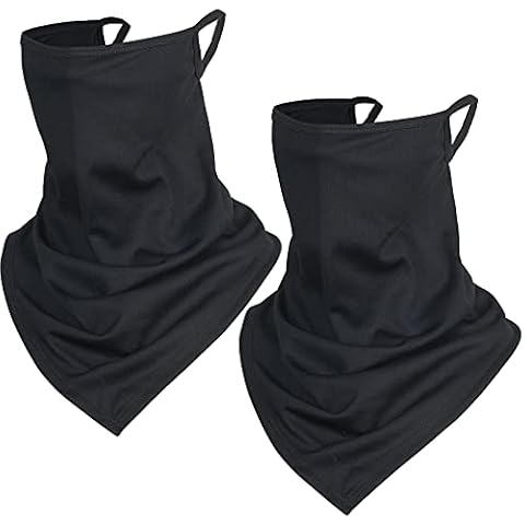 SUNLAND Neck Gaiter with Ear Loops Face Scarf Bandana For Men Balaclava Cover for Outdoors Motorcycle Biking Black 2Pack Cover