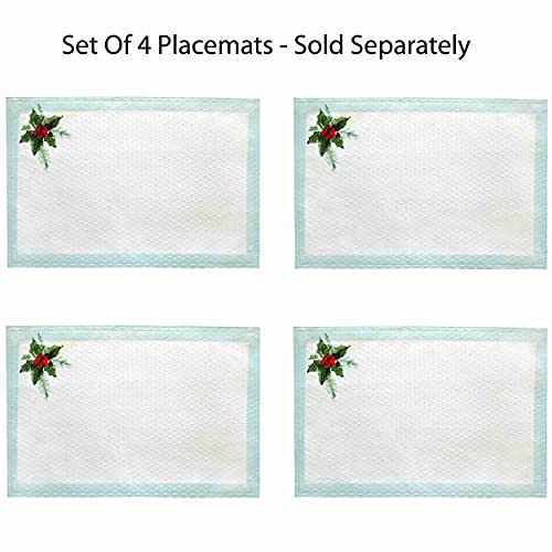 Lintex Holly Bough Stonewashed Border Traditional Christmas Fabric Table Runner, Poinsettia And Holly Sprig Sage. Bordered Xmas Holiday 70 Inch Long Table Runner #TOP5