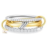 Umini 18K Gold And Silver Stackable Rings CZ Cubic Zirconia Stackable Ring Set Mixed Metal Statement Rings Non Tarnish For Womem Everyday Wear Engagement Wedding Gift