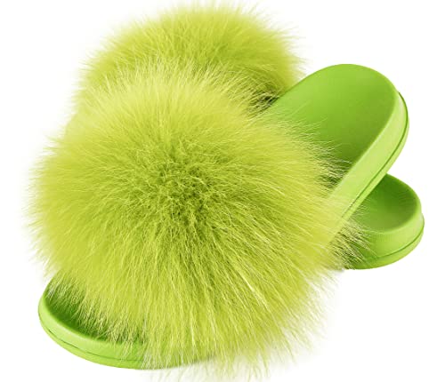 Women's Real Fox Fur Slides, Fluffy Fur Sandals for Indoor/Outdoor Comfort