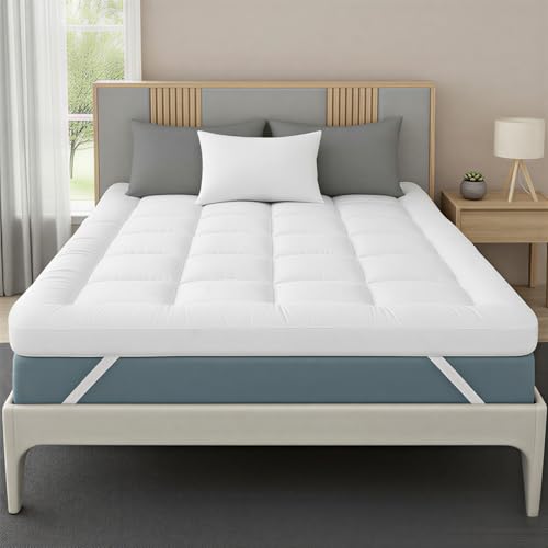 Image of Plush Palace Microfiber Mattress Topper Super Kingsize Bed – Premium Quilted, 4 Inch/10 cm Thick, Hypoallergenic Mattress Topper With Elastic Straps, Machine washable (Super King 182x200 cm)