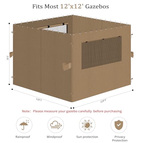 Gazebo Privacy Curtains, Side Walls with Zippers (Khaki, 12'x12') by Bstge - Used condition - Image 3