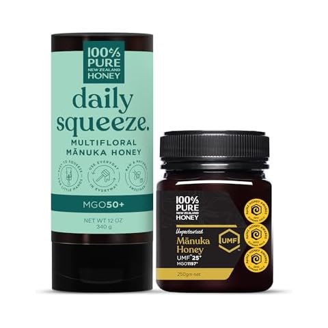 100% Pure New Zealand Manuka Honey MGO 50+ Multifloral Squeezy and UMF 25+ (250g) Bundle Cover