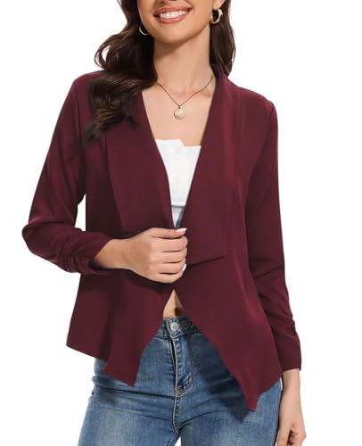 Women's Open Front Jackets Blazer2025 Lapel Office Casual Lightweight Plus Size Ruched 3/4 Sleeve Blazer Jacket