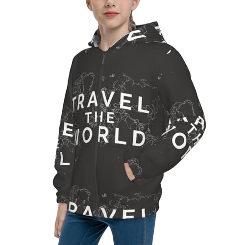 Travel The World1 Kid Hoodies Boys Zip Up Sweatshirts Girls Pullover with Pocket