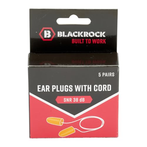 Blackrock 5 Pack Protection Foam Ear Plugs With String, SNR39db, Reusable, Protection/Defenders for Work, for Adults, In Ear Defenders