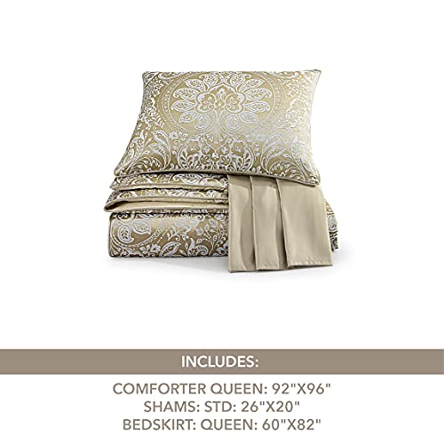 Croscill Helena Queen Comforter 4-Piece Set 92"X96", Champagne #TOP1