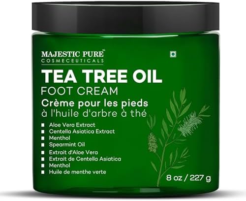 MAJESTIC PURE Tea Tree Oil Foot Cream for Men & Women | Aloe Vera Extract, Spearmint Oil, Menthol - For Dry Skin | support moisturized and soft skin | 8 Oz
