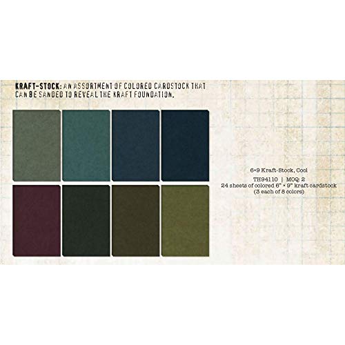 Tim Holtz Idea-Ology Paper Kraft-Stock Cardstock Cool 6 X 9 Inches, 3 Each Of 8 Colors, 1-Pack With 24 Sheets Per Pack, Bundled With Artsiga Crafts Storage Bag #TOP1