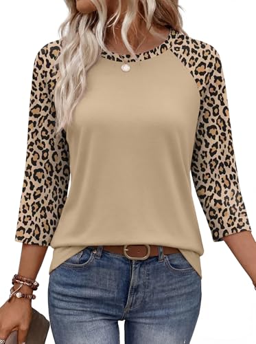 3/4 Length Sleeve Womens Tops Leopard Print Baseball Shirt Women Summer Outfits Playeras para Mujer Tees Women's T-Shirts Clothing Blouses Printed4 S