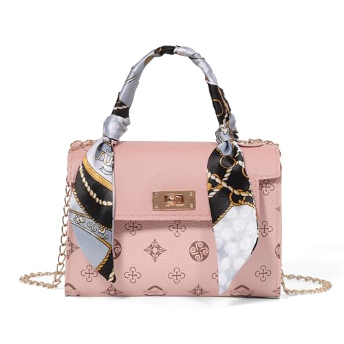 Bolsa tiracolo pequena, carteira com alça superior, estampa retrô, bolsa de ombro, com alça de ombro removível e trava magnética, rosa, Small, Rosa