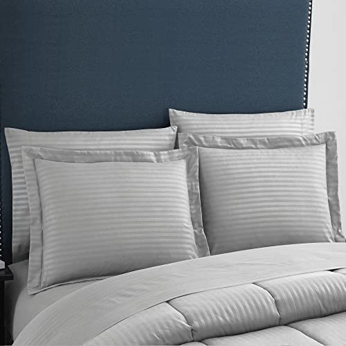 Image of Sweet Home Collection Queen Comforter Set 8 Piece Bed in a Bag with Bed Skirt, Fitted Sheet, Flat Sheet, 2 Pillowcases, 2 Pillow Shams, Queen, Dobby Silver