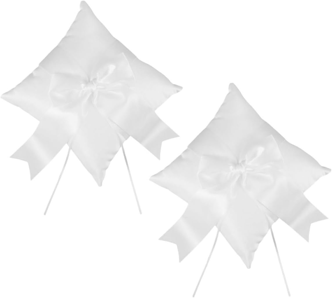 KOMBIUDA Bow Ring Bearer Pillow Set of 2 Bowknot Ring Cushion for Wedding Ceremony Decorative Cushions for Proposal and Anniversary Party Supplies