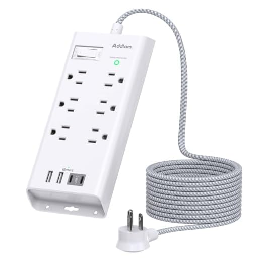 Addtam Power Strip Surge Protector 6 Outlets and 3 USB Ports 5Ft Long Extension Cord, Flat Plug Overload Surge Protection Outlet Strip, Wall Mount for Home, Office and Dorm