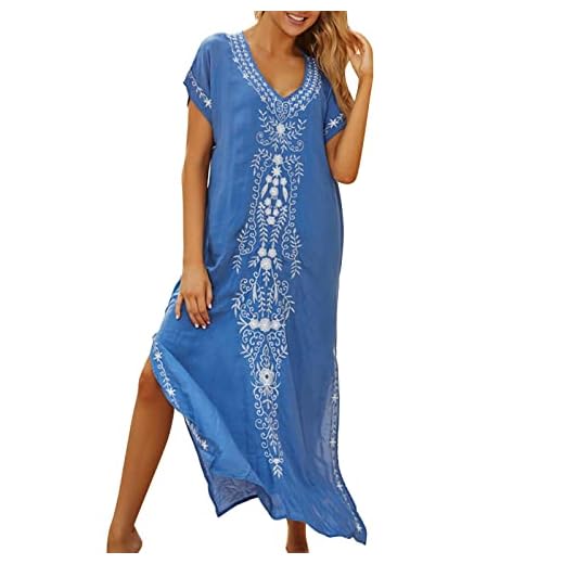 Robe Orientale Femme - Coton Robe Grande Taille Eté Caftan Longue Kimono Bikini Cover-Up Plage Tunique Maillot de Bain