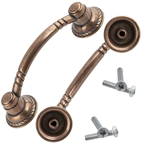 AERZETIX - C41614 - Juego de 2 tiradores para mueble vintage distancia entre ejes 64mm - antiguo puerta armario alacena cajón decoración interior cocina salón - en metal - acabado cobre envejecido