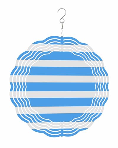 Stripes Wind Spinners, Art Blue Hanging Wind Spinners for Yard and Garden 3D Stainless Steel Metal Sculptures Crafts Ornaments 12 Inch