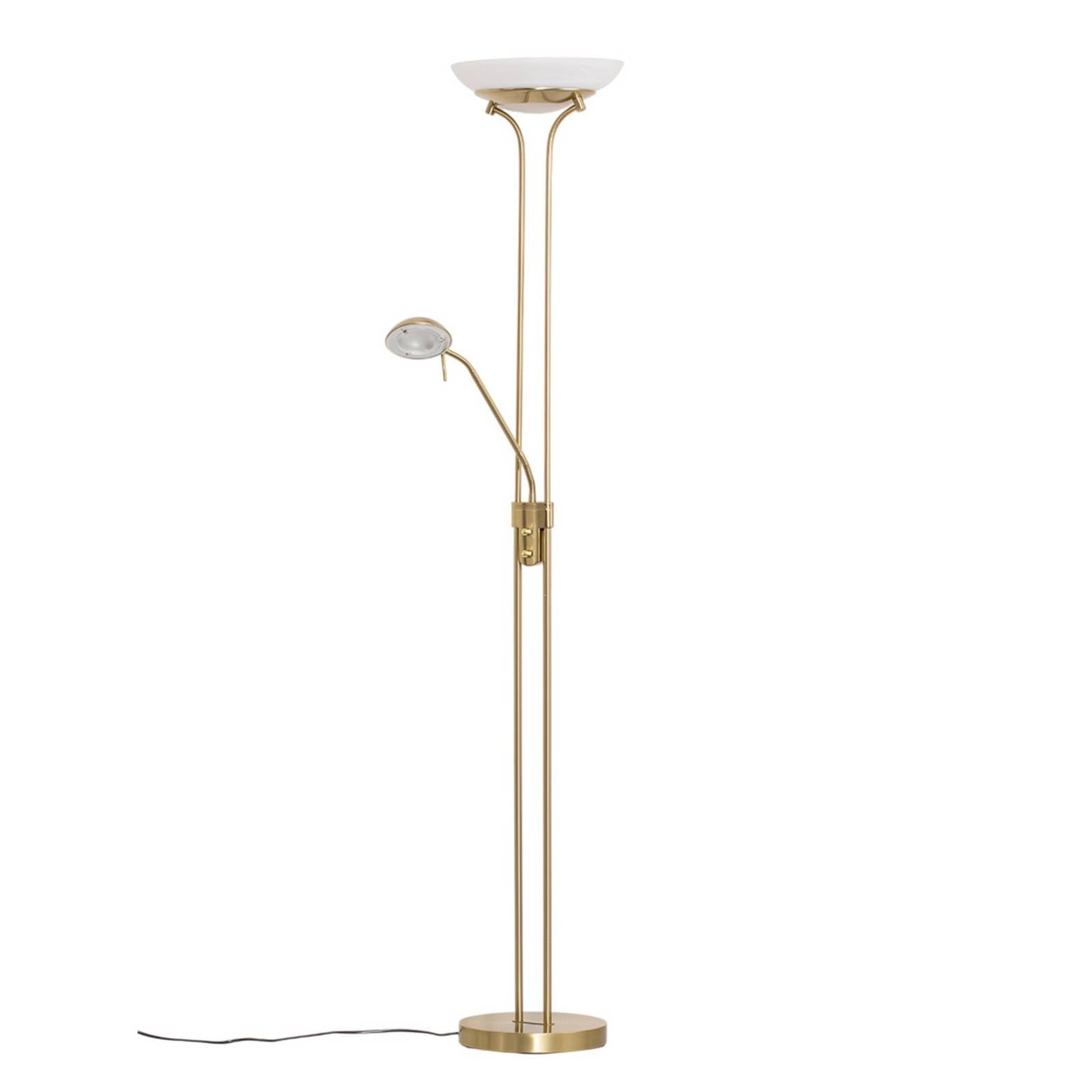 Lindby LED Stehlampe, Deckenfluter dimmbar verstellbarer Lesearm Standleuchte Metall messing Standlampe Wohnzimmerlampe Leselampe