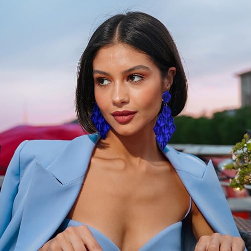 FIBO STEEL Acrylic Petal Earrings for Women Red Statement Earrings Dangle Rhombic Boho Flower Lime Green Orange Rose Big Bold Colorful Costume Jewelry Long Drop Dangle Earrings2