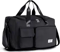 Bolsa de Viagem com Bolso Seco/Molhado e Compartimento para Sapatos, Mala de Mão Impermeável e Leve para Academia, Fim de Semana, Homens e Mulheres – Preta