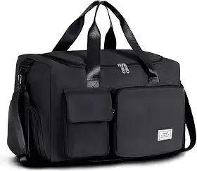 Bolsa de Viagem com Bolso Seco/Molhado e Compartimento para Sapatos, Mala de Mão Impermeável e Leve para Academia, Fim de Semana, Homens e Mulheres – Preta