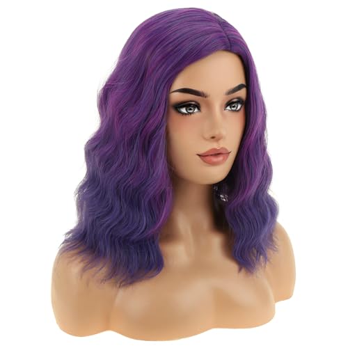 Image of BERON Purple Wigs Women Short Curly Wavy Shoulder Length Hair Wig Girls 14 inch Side Part Synthetic Halloween Costume Cosplay Party or Daily Use Wig