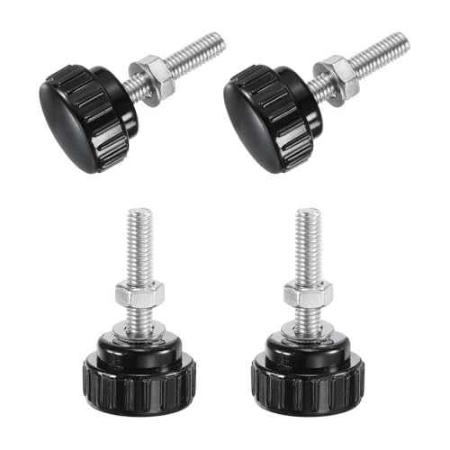 Image of sourcing map 4 Sets Knurled Knobs Thumb Screws with Nuts Washers, Metric M6 x 30mm Male Thread 25mm Plastic Head, 304 Stainless Steel Stud Hand Knobs Clamping Thumbscrews Handles, Black