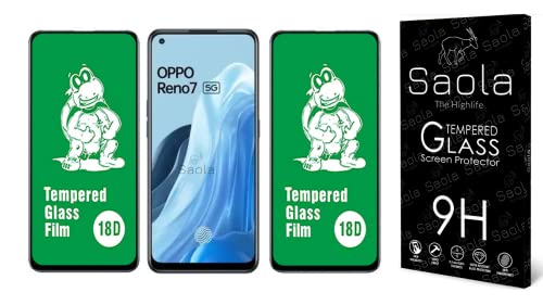 Image of Saola 18D Tempered Glass With Inbuilt AirBag Borders For Oppo Reno 7 5G (Pack Of 2) with Free Installation Kit. Full screen Coverage - 6.43 inch
