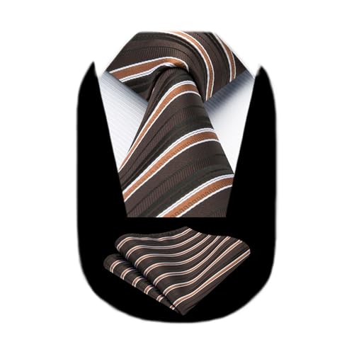 Image of HISDERN Stripe Tie Mens Ties with Pocket Square Set Classic 3.4'' Silk Formal Necktie Handkerchief for Business Wedding