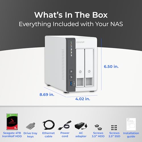 Image of QNAP TS-216G-24ST-US 2-Bay 2.5GbE Desktop NAS, Equipped with ARM Cortex-A55 Quad-Core CPU, with 4TB Storage Capacity, Preconfigured RAID1 Seagate Iron Wolf HDD Bundle
