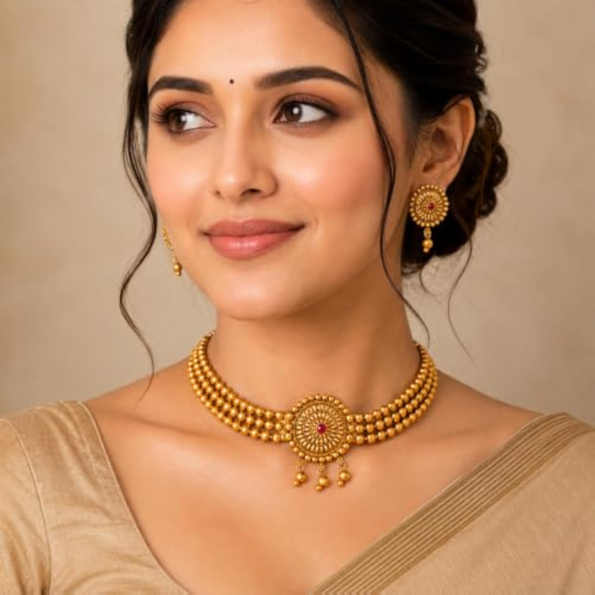 Antique Gold Plated Stylish Traditional Ethnic Thushi Choker Necklace Set