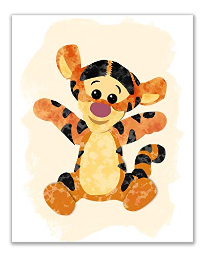 Winnie The Pooh Watercolour Art Nursery Prints (Set Of 5 Photos - 8 Inches X 10 Inches) Piglet Tigger Eeyore Rabbit Childrens Wall Decor #TOP2