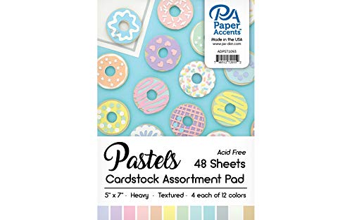 Accent Design Paper Accents Cardstock Pad, 5 x 7 Inches, Pastel Assortment, 48 Sheets, Heavyweight Textured Cardstock, Solid Core Craft Paper for Scrapbooking, Card Making, DIY Projects
