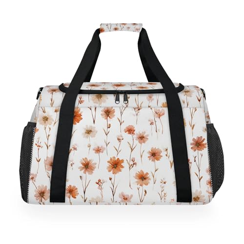 Flower Yellow Vintage Travel Duffel Bag Weekender Overnight Bags for Women Men Foldable Waterproof Tote Bag with Trolley Sleeve