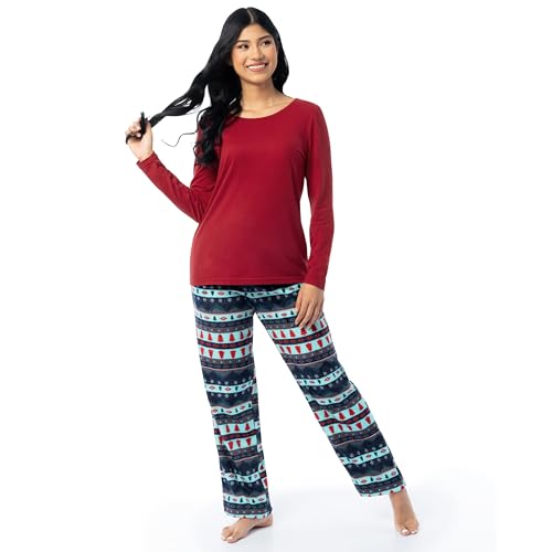 Image of Fruit of the Loom Women's Sueded Jersey Crew Top and Fleece Pant Sleep Set