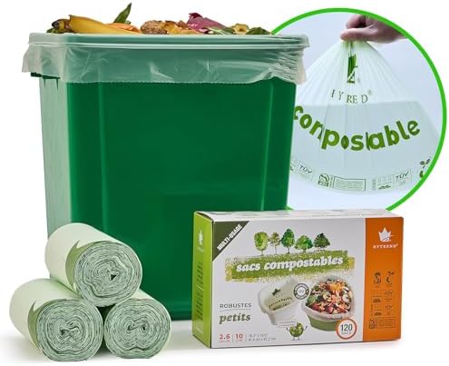 2.6 Gal Compostable Trash Bags 120ct, Food-Safe Leak-Proof Kitchen Waste - 2