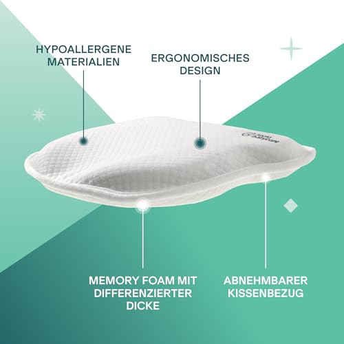 KOALA BABYCARE Babykissen Plagiozephalie, abnehmbar (mit Zwei Kissenbezügen), hilft EIN Plattkopfsyndrom vorzubeugen und zu behandeln. Aus Memory Foam - Weiß