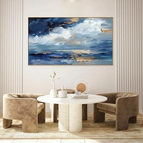 Toile paysage abstrait bleu de vagues marines pour tableau de salon
