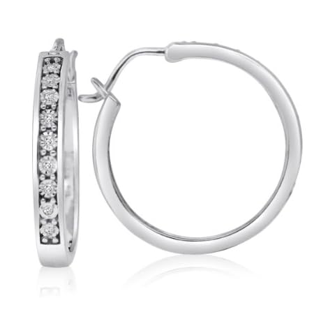 Hdiamonds 1/10 Carat Total Weight (cttw) 925 Sterling Silver Diamond Hoop Earrings For Women, Available With Black, Blue, Brown & White Diamonds Cover