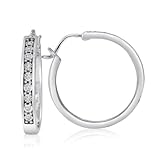 Hdiamonds 1/10 Carat Total Weight (cttw) 925 Sterling Silver Diamond Hoop Earrings For Women, Available With Black, Blue, Brown & White Diamonds