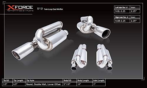 Xforce UNIVERSAL 2.25" INLET ROUND LOWER OFFSET TIP TWIN-LOOP OVAL MUFFLER LEFT