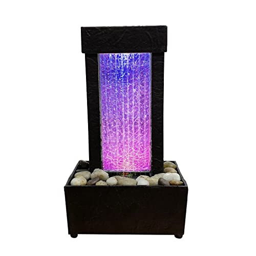 Nature's Mark 10´´ H Crackled Glass Light Show Tabletop Water Fountain with Natural River Rocks and Color Changing LED Lights (Corded)