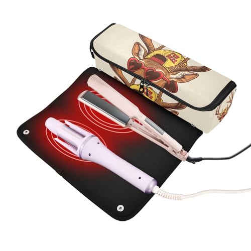 Hair Tool Travel Bag with Heat Resistant Mat Portable Travel Carrying Case for Curling Iron Straightener Flat Hair Dryer,Deer Head Retro Portable Organizer miniatura 2