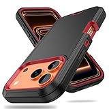 ACAGET for iPhone 17 Pro Max Case Rugged Heavy Duty Matte Protective Phone Cases with Port Anti Dust Plug Armor Shockproof Dual Layer Rubber Bumper Shell + PC Cover for iPhone 17 Pro Max 5G, Black Red