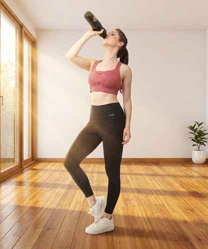 Image of GLAMORAS Women's Polyester Spandex High Waist Gym Leggings with Side Pocket, 4-Way Stretch, Squat-Proof, Moisture-Wicking Workout Tights for Running, Gym, Fitness, Training, Yoga & Activewear