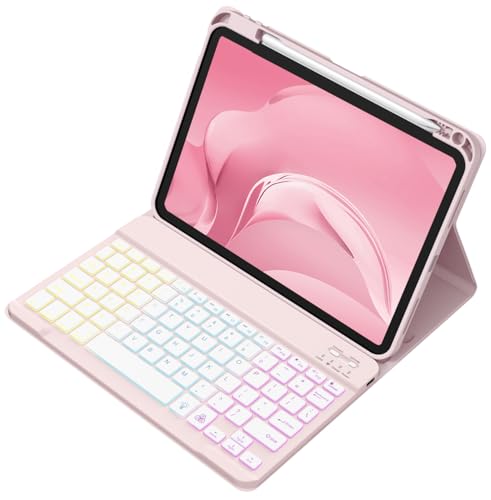 Image of Akkerds for iPad A16 Case with Keyboard - 7 Colors Backlit Keyboard for iPad 10th Generation /iPad Air 11 Inch - Wireless Folio Cover for iPad Air 10.9 Inch /iPad Pro 11 Inch 2022 /2021 /2020 (Pink)