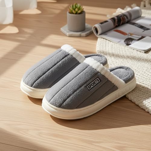 Image of VRITRAZ Men's Plush Winter Slippers | Soft Furry Lined Indoor Slides | Warm Comfortable Anti-Slip Home Footwear