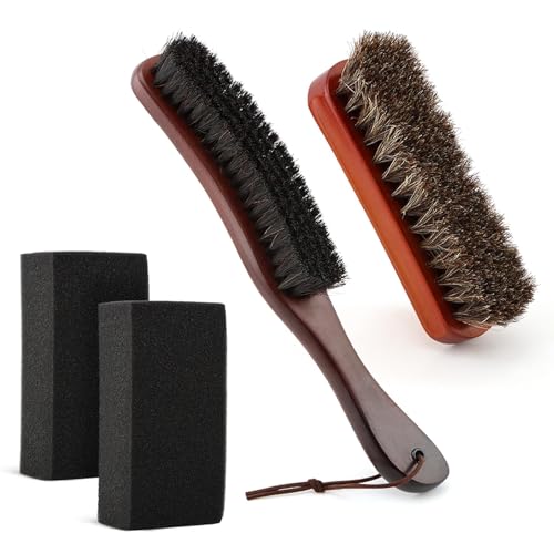 4Pcs Horsehair Felt Hat Brush Kit with Cleaning Sponge, Cowboy Hats Wood Fedora Hat Cleaning Set, Baseball Cap Lint Brush Remove Dust for Hair Furniture Suits Clothes(Color:as Shown)