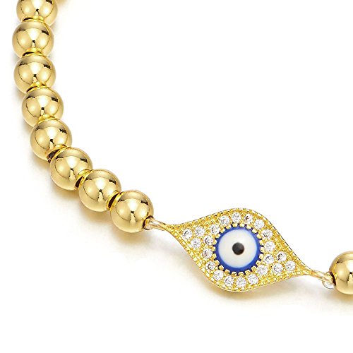 Coolsteelandbeyond Gold Beads Bracelet For Women Men With Cubic Zirconia Protection Evil Eye #TOP1