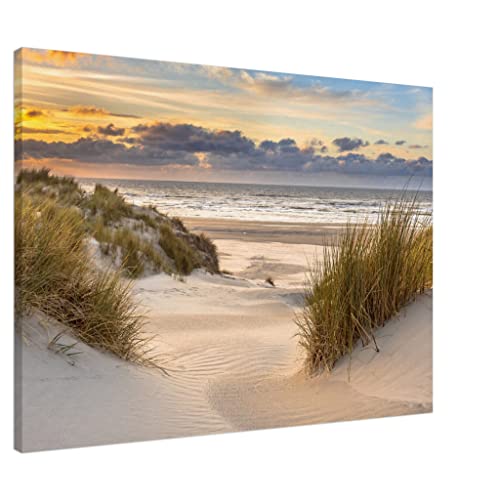 Toile encadrée de paysage marin et sable pour un salon ambiance bord de mer